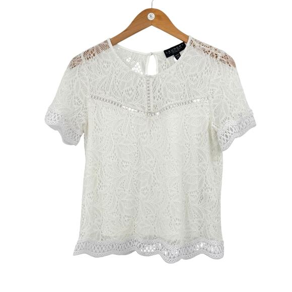 Laundry by Shelli Segal Cloverfield White Lace Overlay Feminine Blouse - Picture 7 of 14